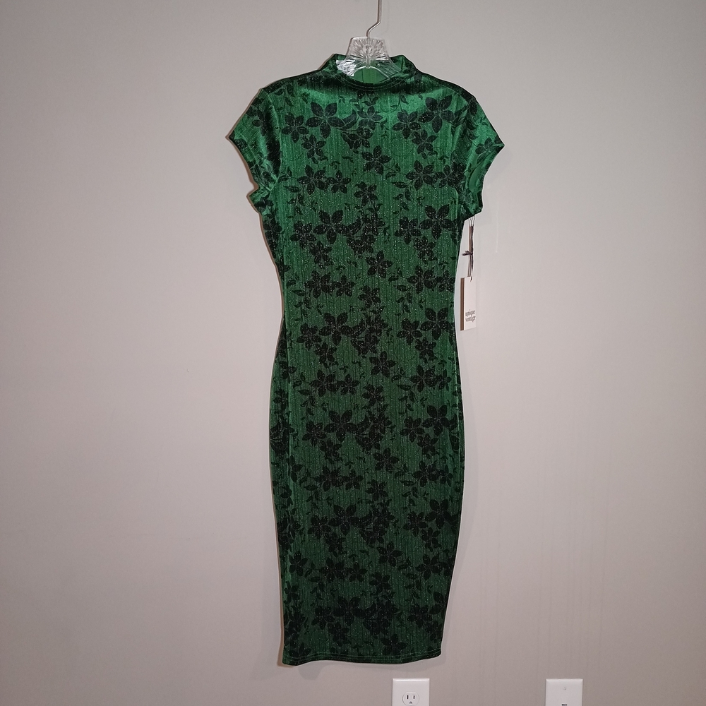 Unique Vintage Green & Black Rose Velvet Floral Pencil Dress Size M 6/8 New Nwt